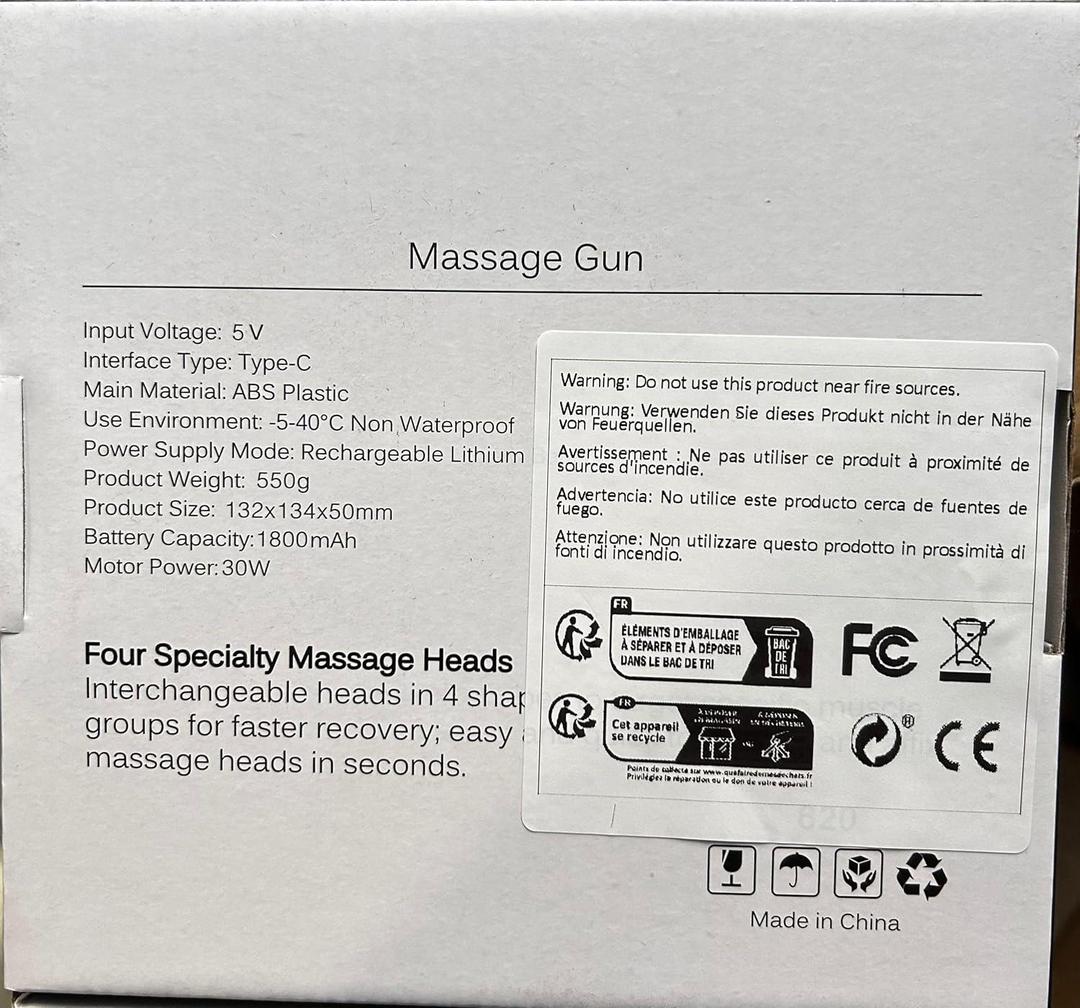 Portable Deep Tissue Massage Gun – Rechargeable Muscle Massager with 4 Interchangeable Heads