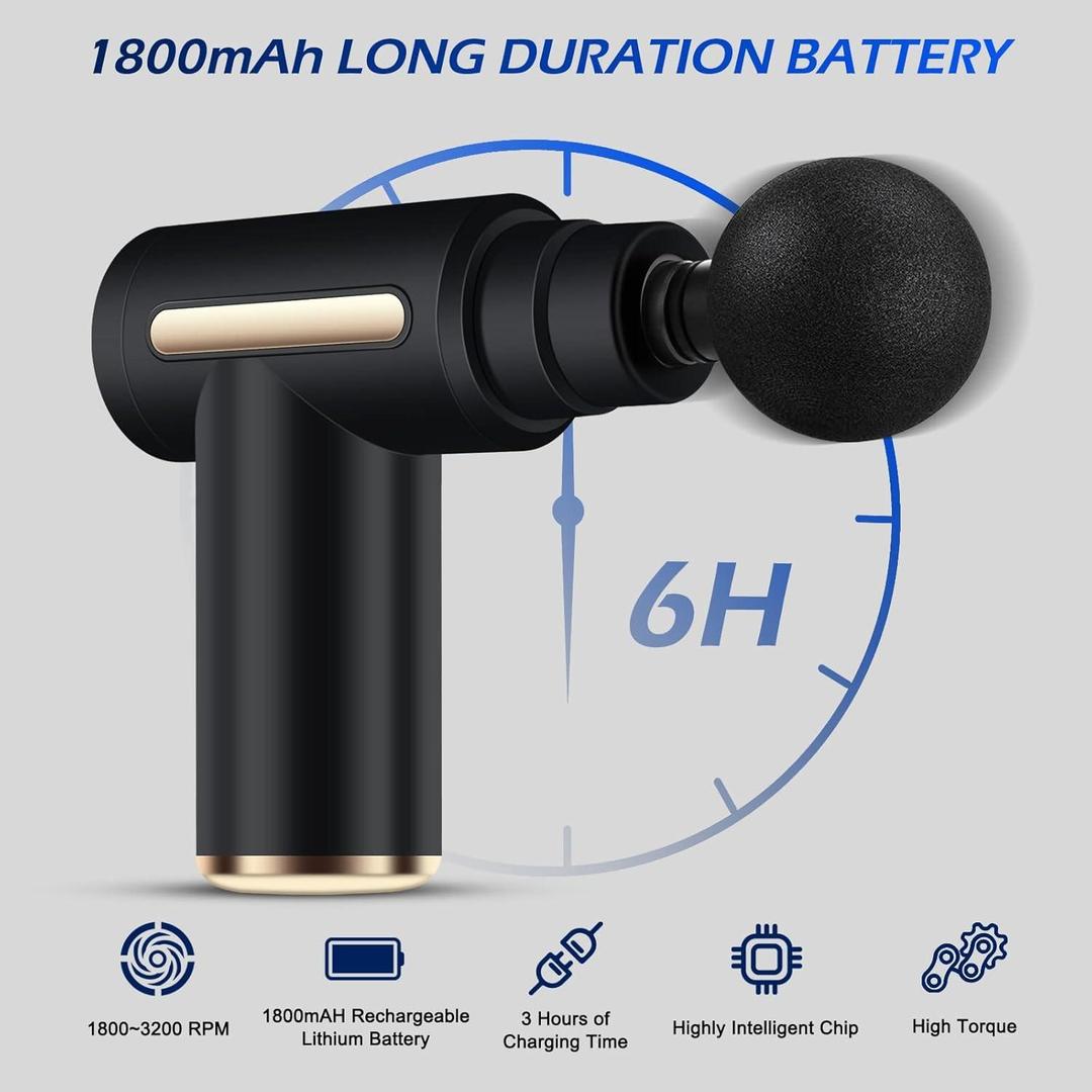 Portable Deep Tissue Massage Gun – Rechargeable Muscle Massager with 4 Interchangeable Heads