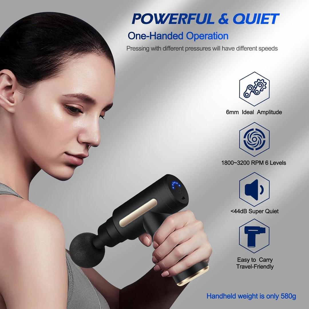 Portable Deep Tissue Massage Gun – Rechargeable Muscle Massager with 4 Interchangeable Heads