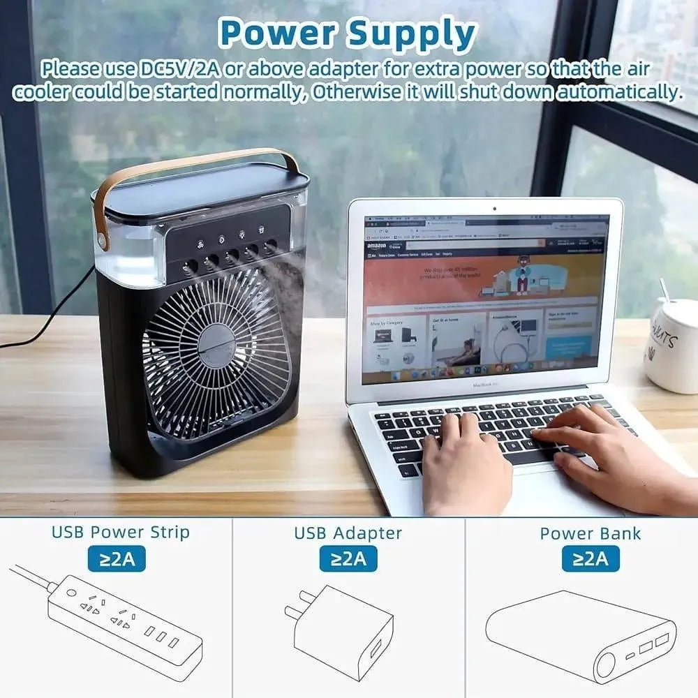 Portable Mini Air Cooler – 3-in-1 Cooling Fan with Water Tank & Mist Function