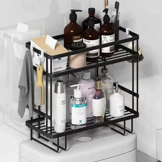 Premium 2-Tier Stainless Steel Bathroom Organizer Shelf – Multi-Purpose Storage Rack (Black)