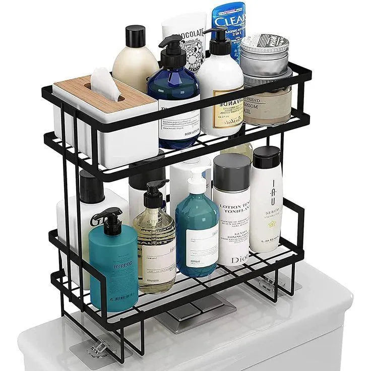 Premium 2-Tier Stainless Steel Bathroom Organizer Shelf – Multi-Purpose Storage Rack (Black)